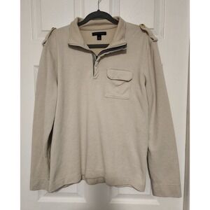 Banana Republic Banana Mens Beige 1/4 Zip Hooded Sweater Military